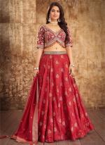 Banarai Weaving Red Wedding Wear Embroidery Work Ready To Wear Lehenga Choli